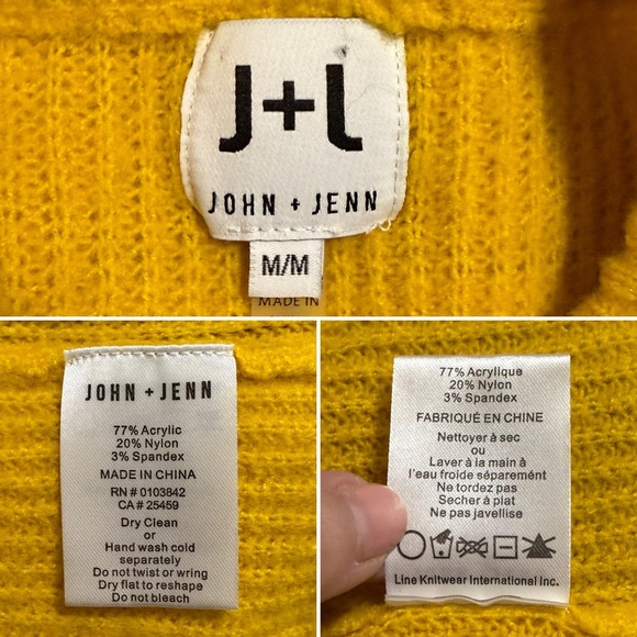 Anthro John + Jenn Yellow Varsity Stripe Mock Neck Chunky Knit Sweater Sz Medium - Picture 8 of 8